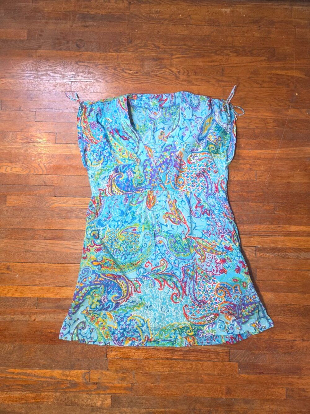 Lauren By Ralph Lauren Blue Rainbow Paisley Sleeveless V-Neck Mini Dress